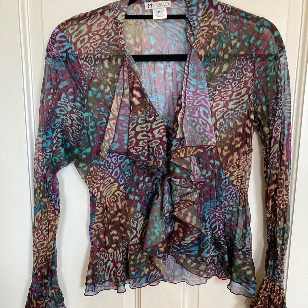 M Solo Sheer Long-Sleeve Blouse